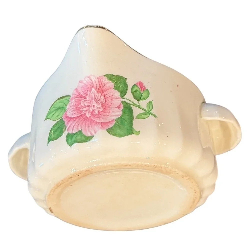 WS George Vintage Camellia Floral Sauce Boat‎ Gold Trim Pink Flower Creamer